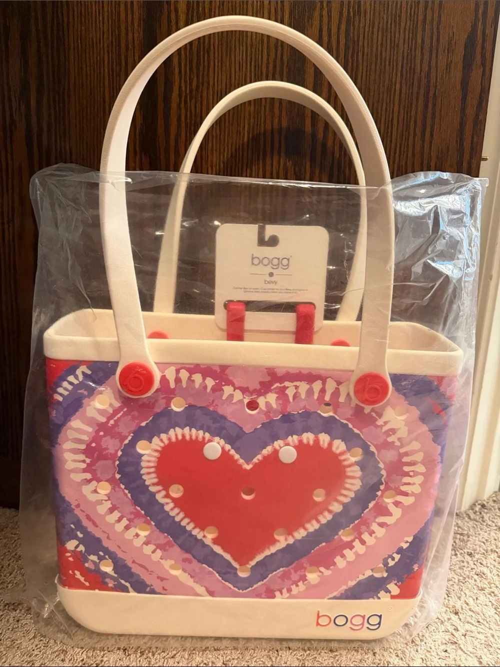 Bogg Bag Heart Print Tote in Coral, Pink & Purple - Picture 1 of 7